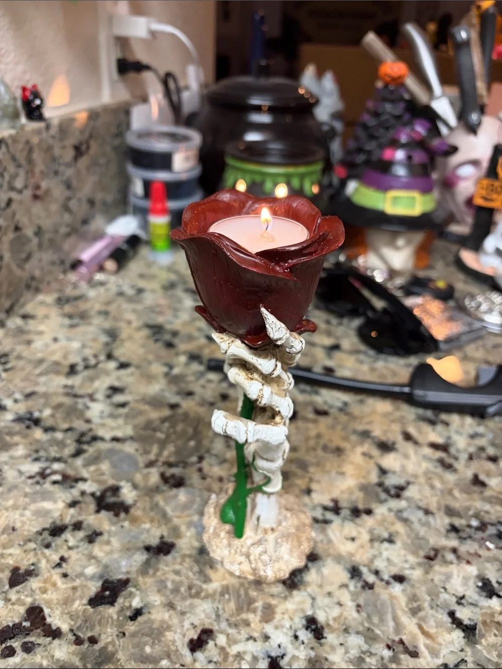Red Rose Skeleton Candle Holder - Decorative Home Accent